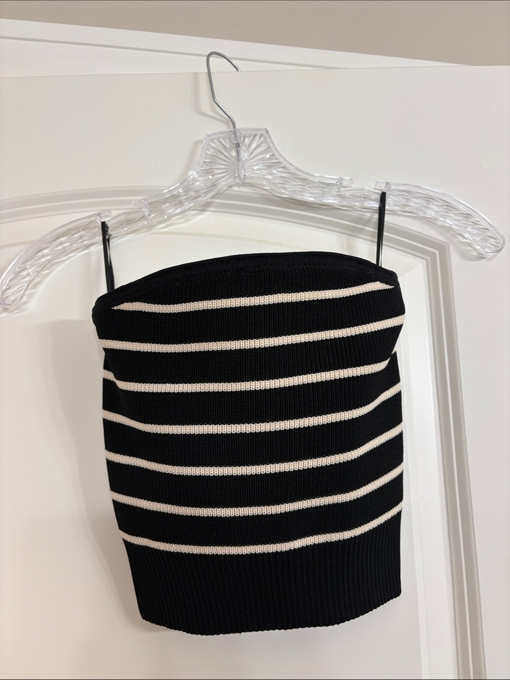 Striped Black and Cream Knit Crop Tube Top